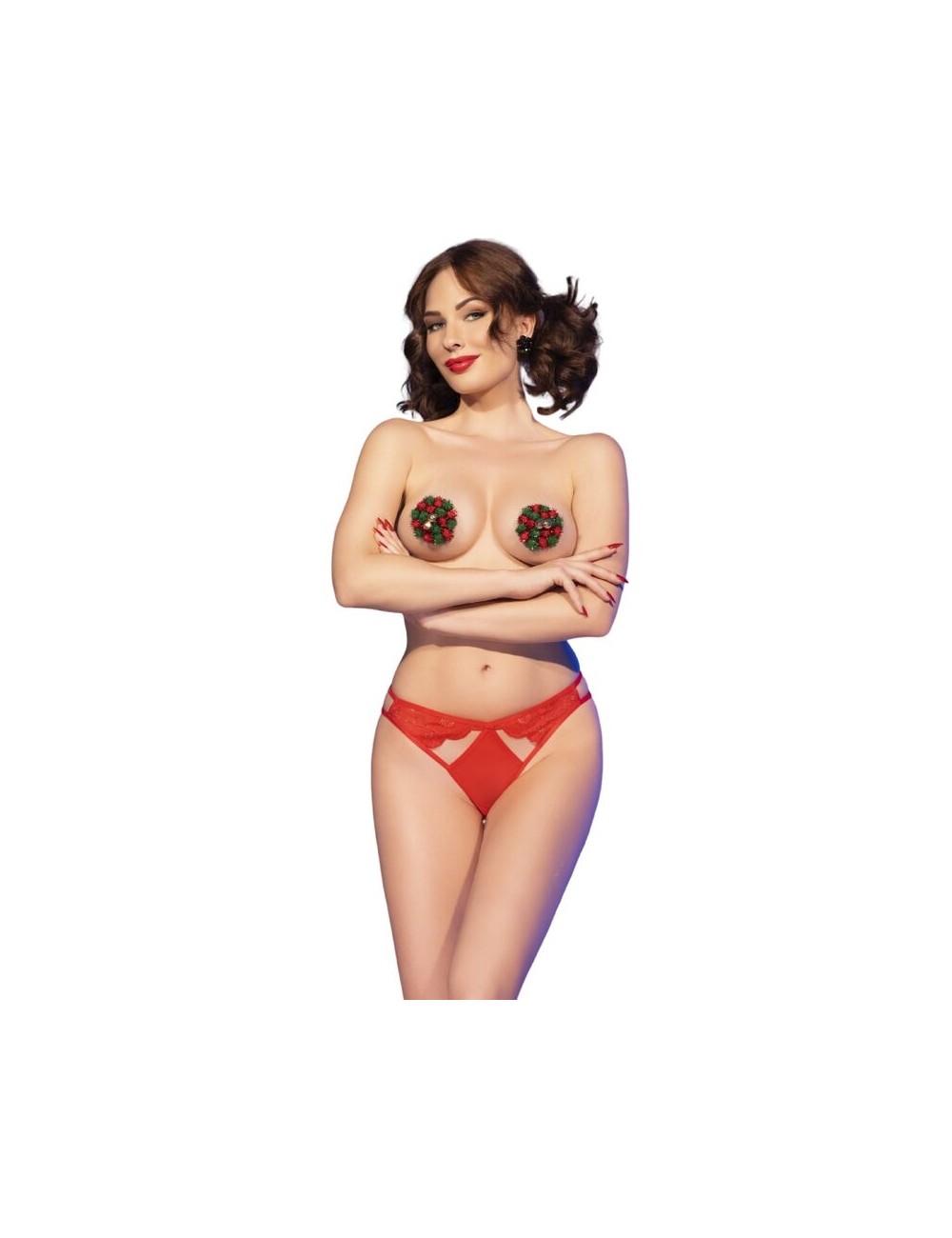 CHILIROSE - CR 4839 SET NAVIDEÑO PEZONERAS + PANTIES ROJO S/M