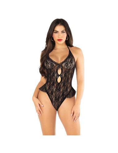 LEG AVENUE - BODY CON LAZOS Y VOLANTES NEGRO TALLA ÚNICA