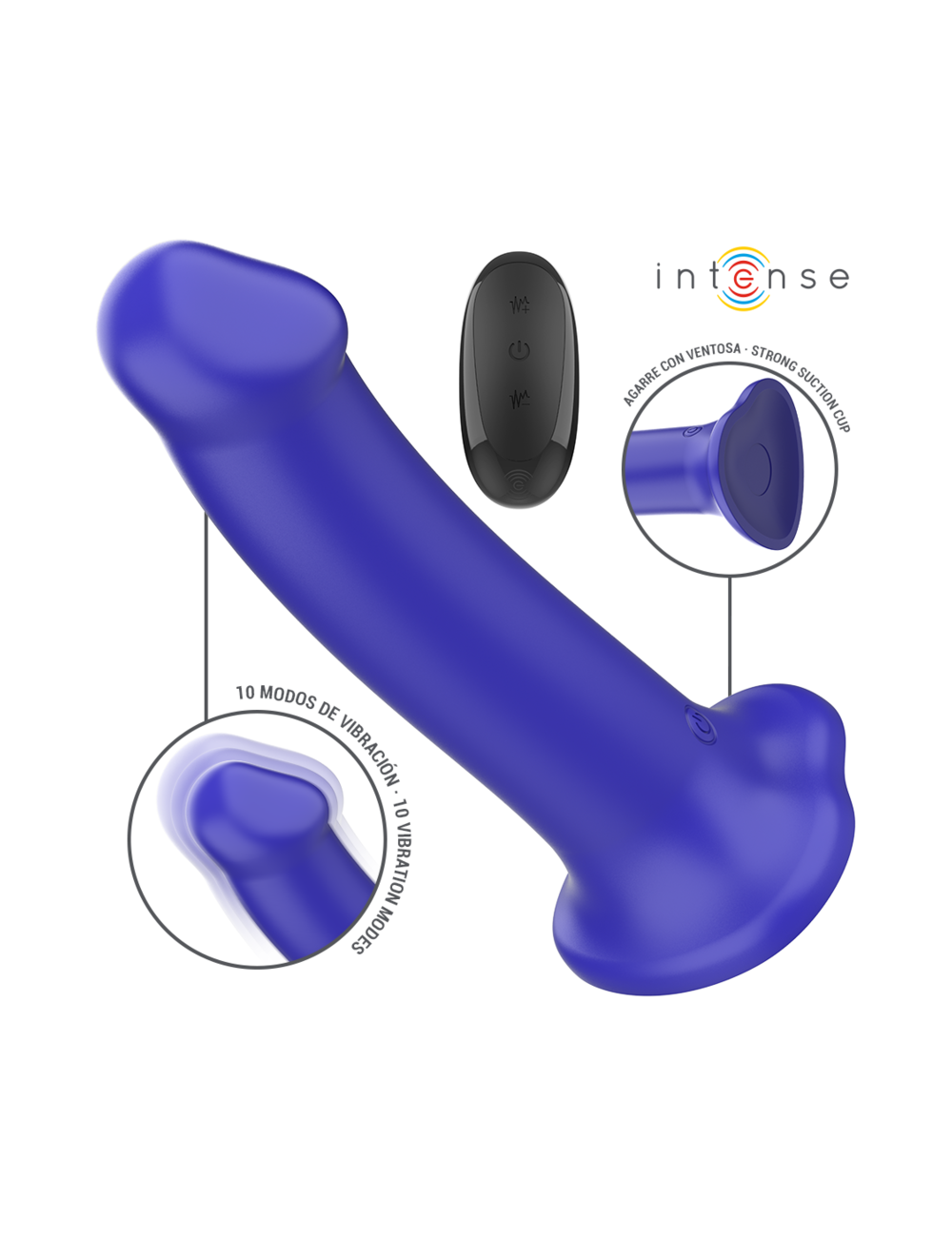 INTENSE - VICTORIA VIBRADOR CON VENTOSA 10 VIBRACIONES AZUL OSCURO CONTROL REMOTO