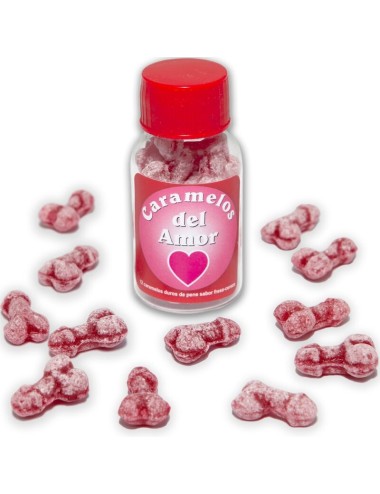 DIABLO PICANTE - 12 CARAMELOS DEL AMOR FORMA PENE FRESA/CEREZA