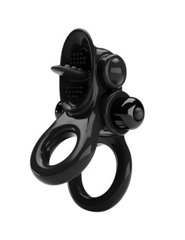 PRETTY LOVE - PASSIONATE RING DOBLE ANILLO VIBRADOR + ESTIMULADOR CLÍTORIS NEGRO