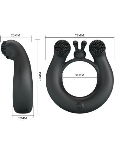 PRETTY LOVE - DAHLIA ANILLO VIBRADOR + ESTIMULADOR DE CLÍTOIS 12 VIBRACIONES NEGRO