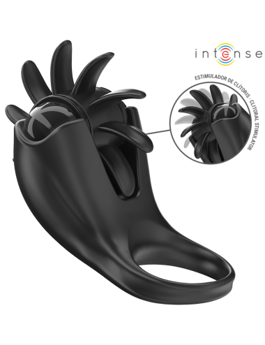 INTENSE - MABEL ANILLO VIBRADOR 10 VIBRACIONES CON ESTIMULADOR DE CLÍTORIS NEGRO
