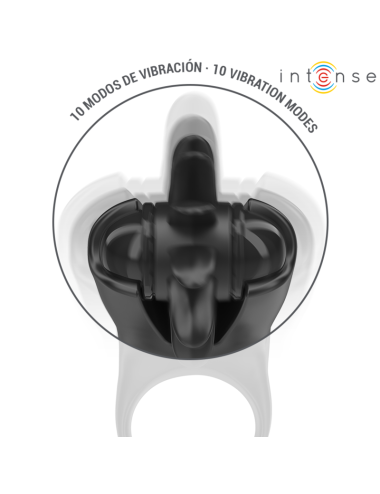 INTENSE - MABEL ANILLO VIBRADOR 10 VIBRACIONES CON ESTIMULADOR DE CLÍTORIS NEGRO