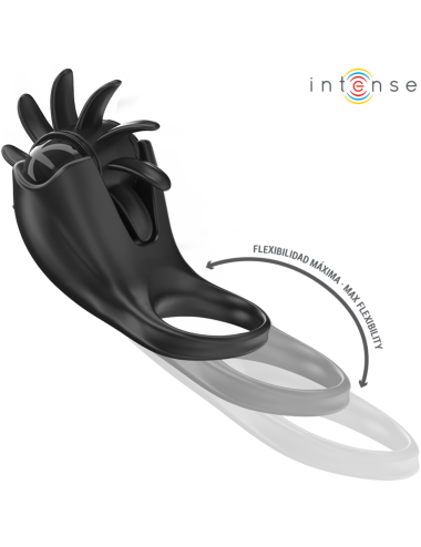 INTENSE - MABEL ANILLO VIBRADOR 10 VIBRACIONES CON ESTIMULADOR DE CLÍTORIS NEGRO