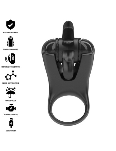 INTENSE - MABEL ANILLO VIBRADOR 10 VIBRACIONES CON ESTIMULADOR DE CLÍTORIS NEGRO