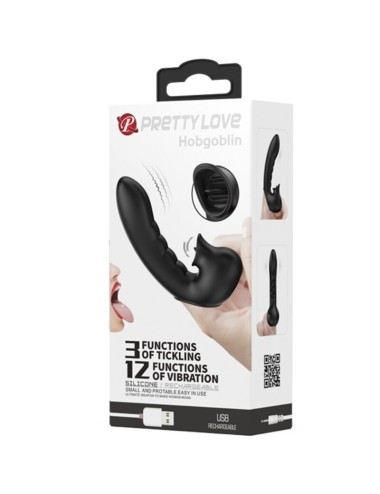 PRETTY LOVE - HOBGOBLIN FUNDA VIBRADORA PARA DEDO 12 VIBRACIONES + ESTIMULADOR CLÍTORIS NEGRO