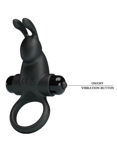 PRETTY LOVE - ANILLO VIBRADOR + ESTIMULADOR RABBIT CLÍTORIS 10 VIBRACIONES NEGRO