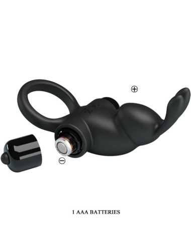 PRETTY LOVE - ANILLO VIBRADOR + ESTIMULADOR RABBIT CLÍTORIS 10 VIBRACIONES NEGRO
