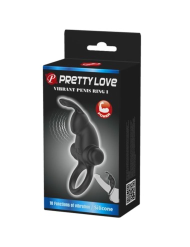 PRETTY LOVE - ANILLO VIBRADOR + ESTIMULADOR RABBIT CLÍTORIS 10 VIBRACIONES NEGRO