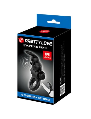 PRETTY LOVE - EXCITING RING ANILLO VIBRADOR RABBIT 10 VIBRACIONES NEGRO