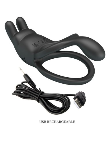 PRETTY LOVE - SETH DOBLE ANILLO VIBRADOR RABBIT 7 VIBRACIONES NEGRO