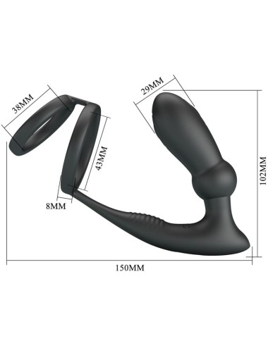 PRETTY LOVE - EMONI ANILLO PENE + PLUG ANAL 12 VIBRACIONES NEGRO