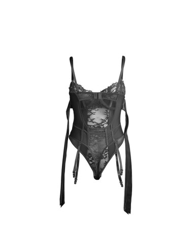 SUBBLIME - 955502 BODY DE ENCAJE CON LAZOS Y LIGAS NEGRO L/XL