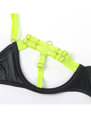 SUBBLIME - 955274 SET SUJETADOR CON COLLAR Y DETALLES PARA PIERNAS VERDE FLUORESCENTE S/M