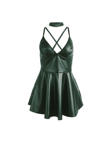 SUBBLIME - 955434 VESTIDO CON TIRANTES DE CUERO VERDE S/M