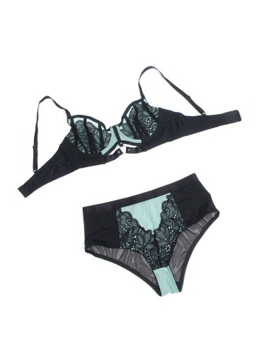 SUBBLIME - 955557 CONJUNTO SUJETADOR CON CREMALLERA DE MALLA DE CHAROL VERDE S/M