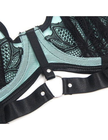 SUBBLIME - 955557 CONJUNTO SUJETADOR CON CREMALLERA DE MALLA DE CHAROL VERDE S/M