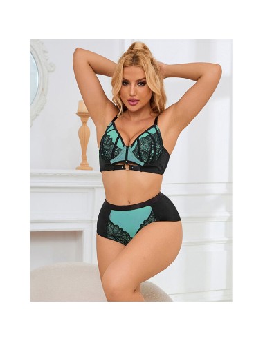SUBBLIME - 955557 CONJUNTO SUJETADOR CON CREMALLERA DE MALLA DE CHAROL VERDE S/M
