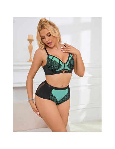 SUBBLIME - 955557 CONJUNTO SUJETADOR CON CREMALLERA DE MALLA DE CHAROL VERDE S/M