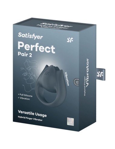 SATISFYER - PERFECT PAIR 2 MULTIVIBRADOR 2 EN 1 ANILLO PARA PENE & ESTIMULADOR DE DEDO GRIS