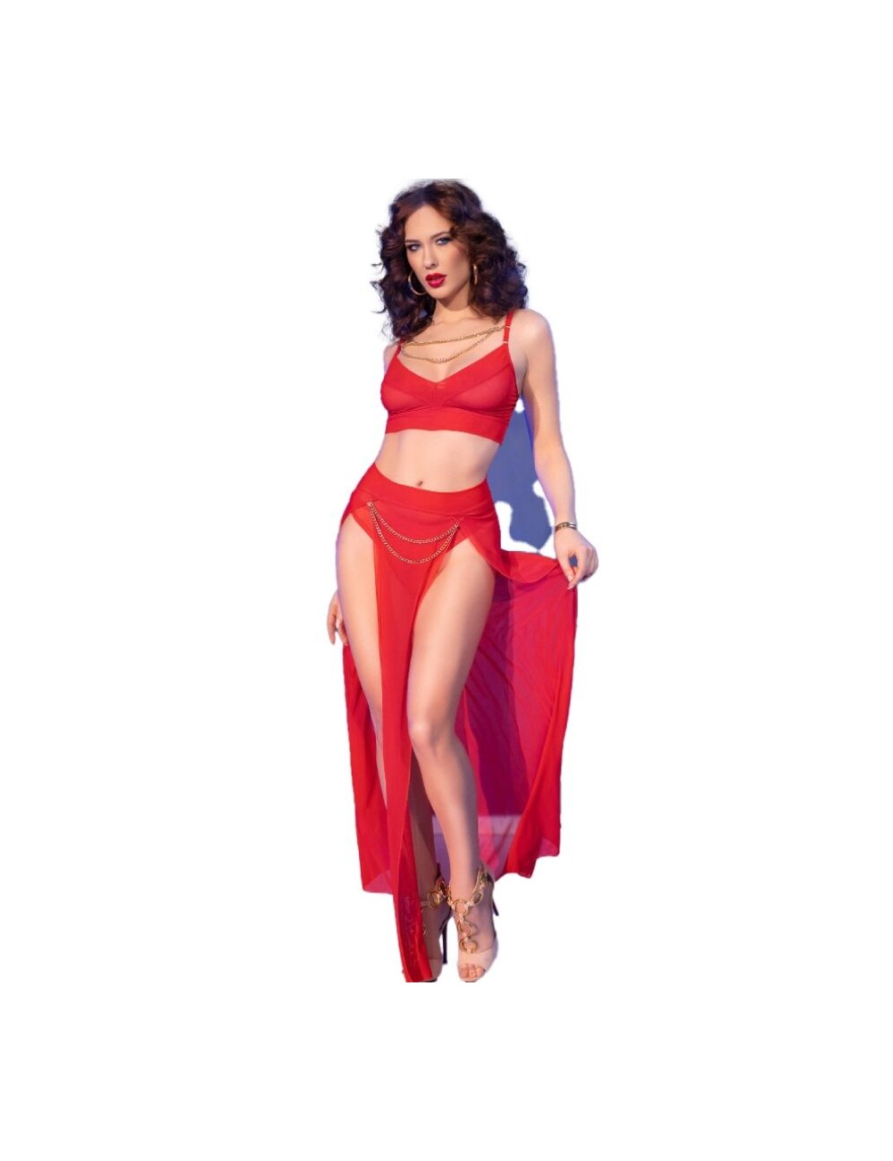 CHILIROSE - CR 4850 SET TOP ROJO Y LEGGINS CON COMPLEMENTOS DORADOS L CHILIROSE - CR 4850 SET TOP ROJO Y LEGGINS CON COMPLEMENTOS DORADOS L