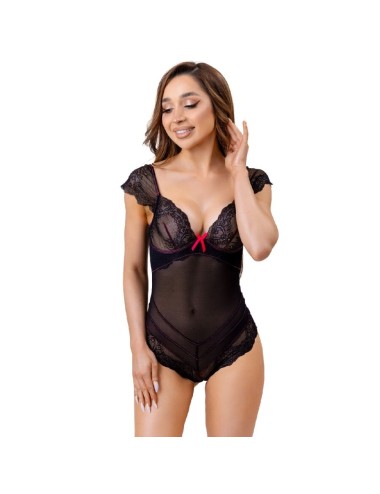 LIVCO CORSETTI FASHION - EVELYN LC 20243 BODY CON ADORNOS DE ENCAJE Y TRANPARENCIAS NEGRO L/XL