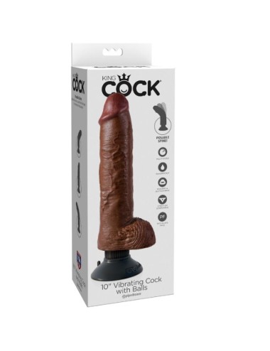 KING COCK - DILDO VIBRADOR CON TESTÍCULOS 25.5 CM COLOR MARRÓN