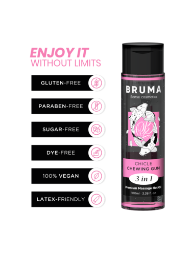 BRUMA - ACEITE DE MASAJE PREMIUM EFECTO CALOR SABOR CHICLE 3 EN 1 - 100 ML