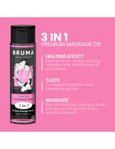 BRUMA - ACEITE DE MASAJE PREMIUM EFECTO CALOR SABOR CHICLE 3 EN 1 - 100 ML