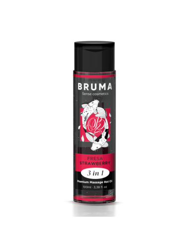 BRUMA - ACEITE DE MASAJE PREMIUM EFECTO CALOR SABOR FRESA 3 EN 1 - 100 ML