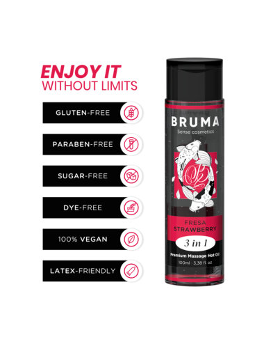 BRUMA - ACEITE DE MASAJE PREMIUM EFECTO CALOR SABOR FRESA 3 EN 1 - 100 ML