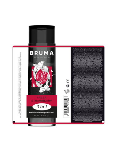 BRUMA - ACEITE DE MASAJE PREMIUM EFECTO CALOR SABOR FRESA 3 EN 1 - 100 ML