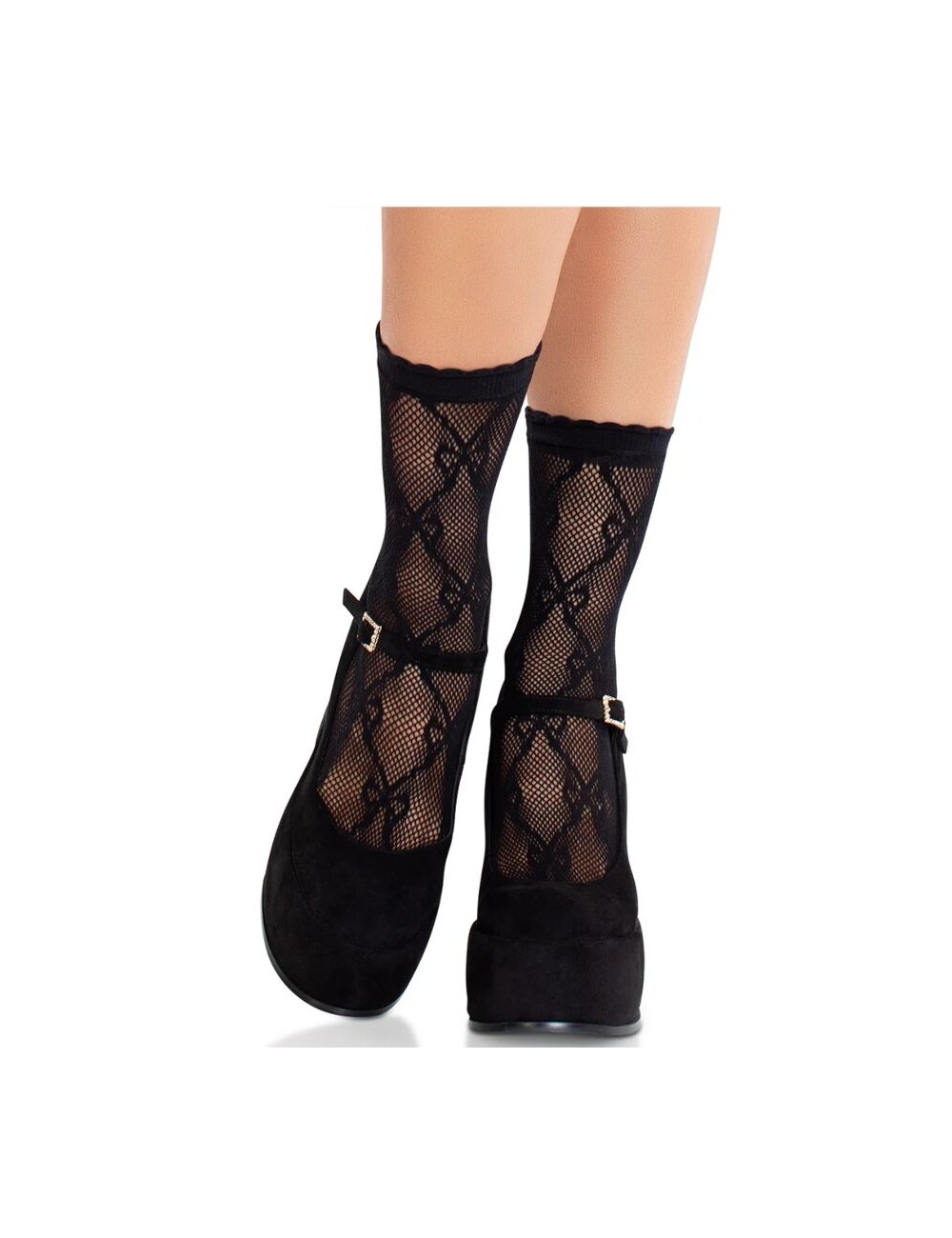 LEG AVENUE - CALCETINES DE ENCAJE DE LAZOS NEGRO LEG AVENUE - CALCETINES DE ENCAJE DE LAZOS NEGRO