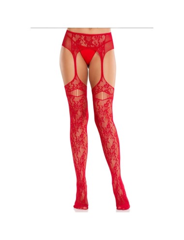 LEG AVENUE - MEDIAS DE ENCAJE CON LIGAS ROJO