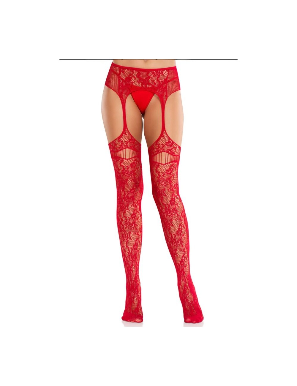 LEG AVENUE - MEDIAS DE ENCAJE CON LIGAS ROJO LEG AVENUE - MEDIAS DE ENCAJE CON LIGAS ROJO