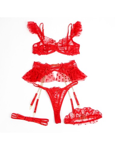 SUBBLIME - 957506 CONJUNTO SUJETADOR Y LIGA DE ENCAJE ROJO S/M