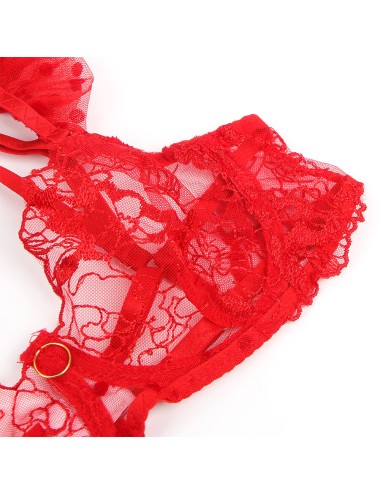 SUBBLIME - 957506 CONJUNTO SUJETADOR Y LIGA DE ENCAJE ROJO S/M