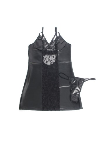 SUBBLIME - 957537 VESTIDO DE CUERO CON ENCAJE FLORAL NEGRO L/XL