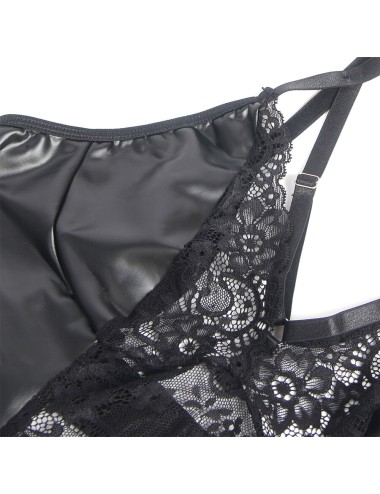 SUBBLIME - 957537 VESTIDO DE CUERO CON ENCAJE FLORAL NEGRO L/XL