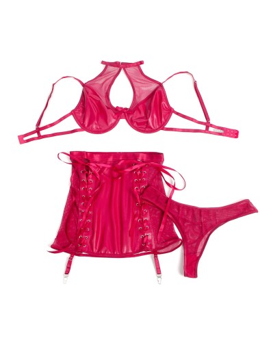 SUBBLIME - 957612 CONJUNTO SUJETADOR Y FALDA DE CUERO ROJO L/XL