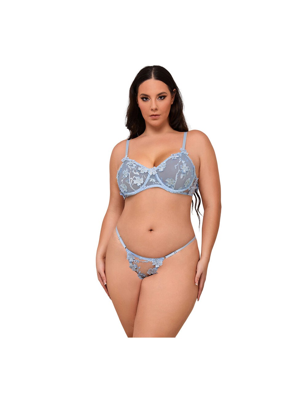 SUBBLIME - 957636 CONJUNTO SUJETADOR Y PANTIES CON BORDADOS DE FLORES CELESTE L/XL SUBBLIME - 957636 CONJUNTO SUJETADOR Y PANTIES CON BORDADOS DE FLORES CELESTE L/XL