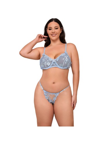 SUBBLIME - 957636 CONJUNTO SUJETADOR Y PANTIES CON BORDADOS DE FLORES CELESTE L/XL