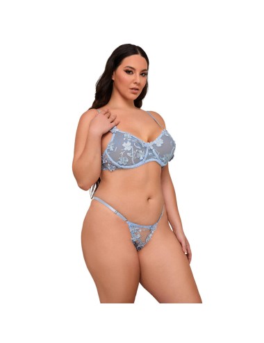SUBBLIME - 957636 CONJUNTO SUJETADOR Y PANTIES CON BORDADOS DE FLORES CELESTE L/XL