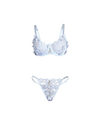 SUBBLIME - 957636 CONJUNTO SUJETADOR Y PANTIES CON BORDADOS DE FLORES CELESTE L/XL