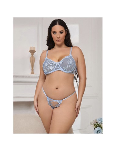 SUBBLIME - 957636 CONJUNTO SUJETADOR Y PANTIES CON BORDADOS DE FLORES CELESTE L/XL