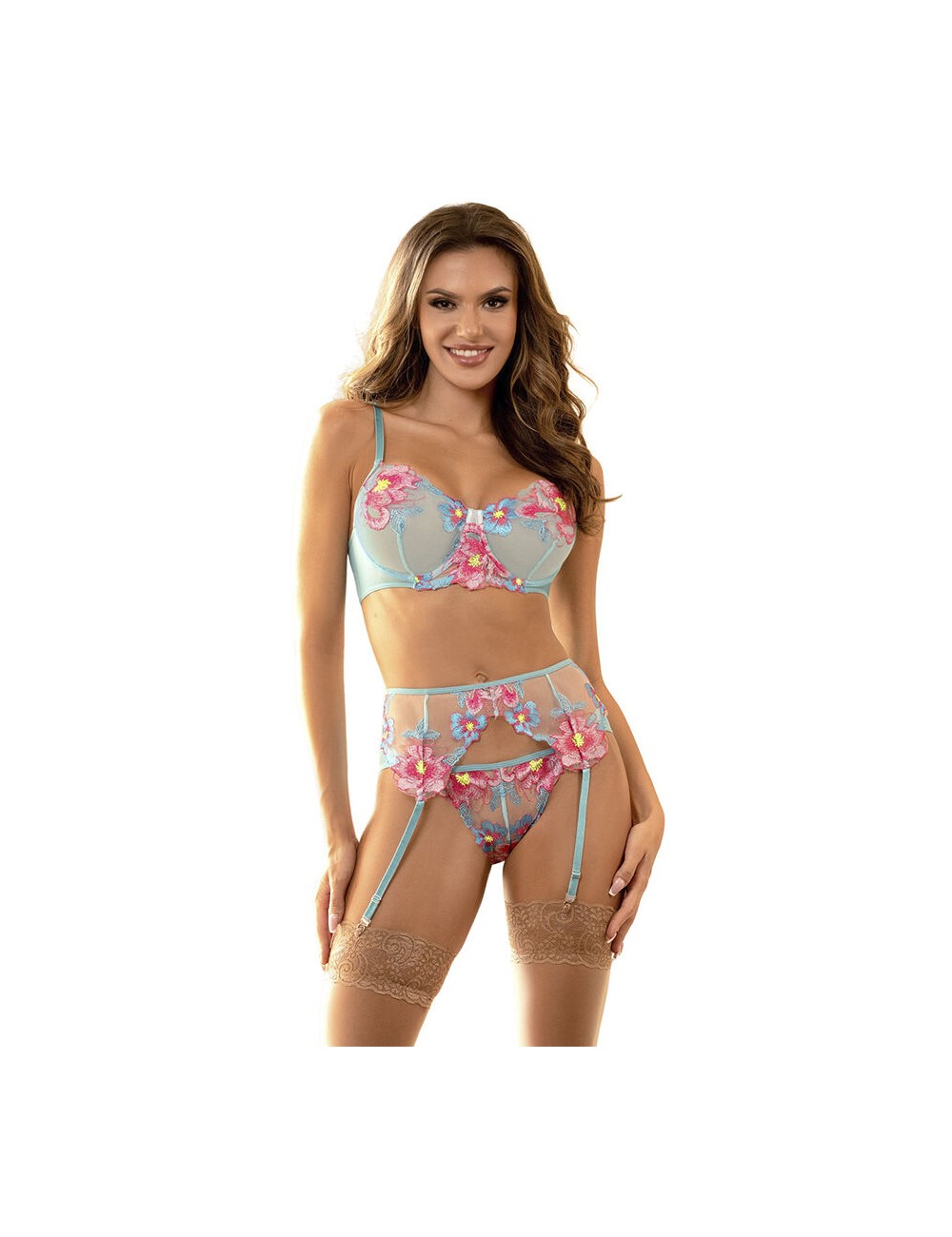 SUBBLIME - 957643 CONJUNTO SUJETADOR Y LIGUERO CON BORDADOS DE FLORES ROSAS S/M SUBBLIME - 957643 CONJUNTO SUJETADOR Y LIGUERO CON BORDADOS DE FLORES ROSAS S/M
