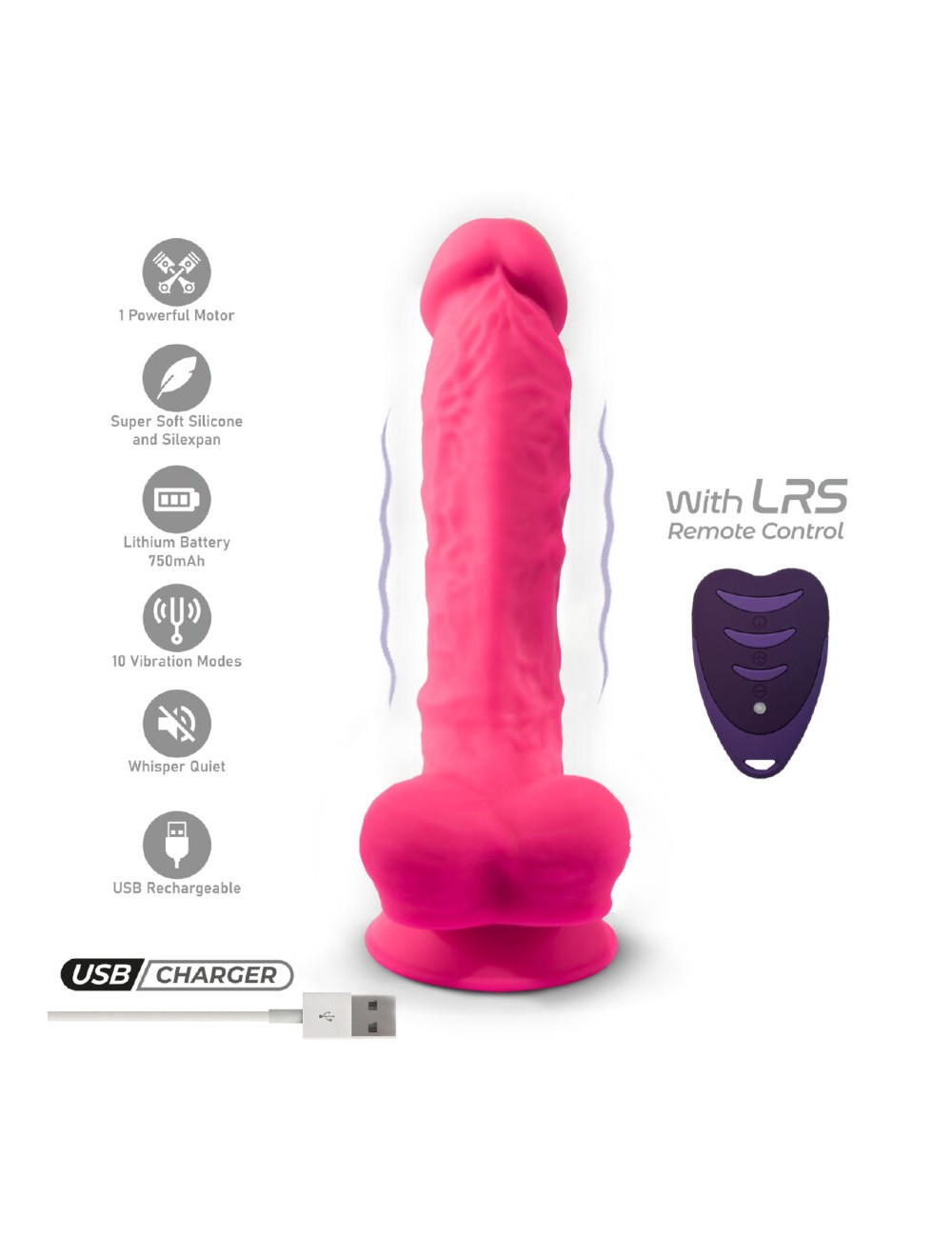 SILEXD - PENE REALÍSTICO MODELO 18 ROSA VIBRACIÓN + CONTROL REMOTO LRS