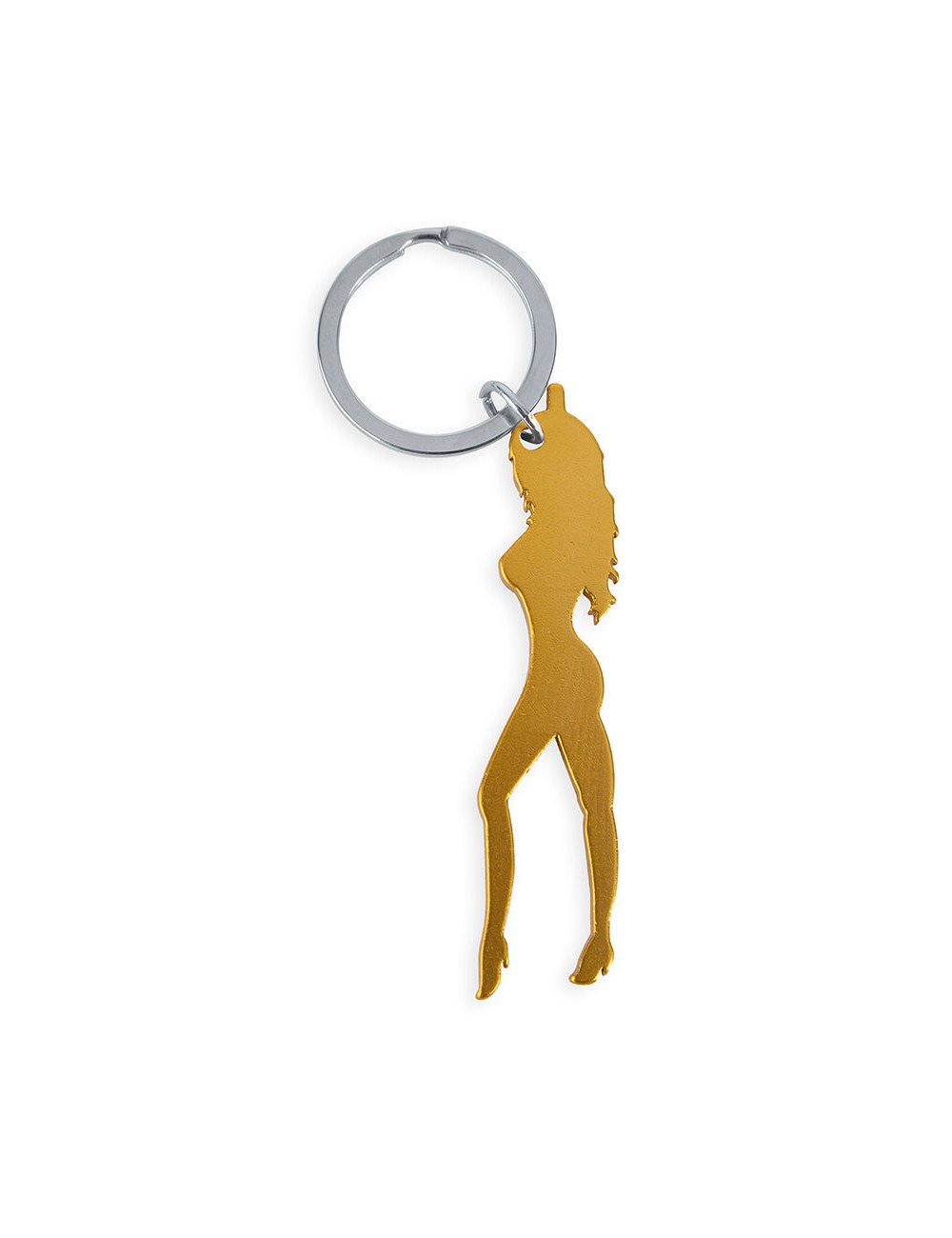 DIABLO PICANTE - LLAVERO CON SILUETA DE MUJER COLOR DORADO CON ABRIDOR DE CERVEZA