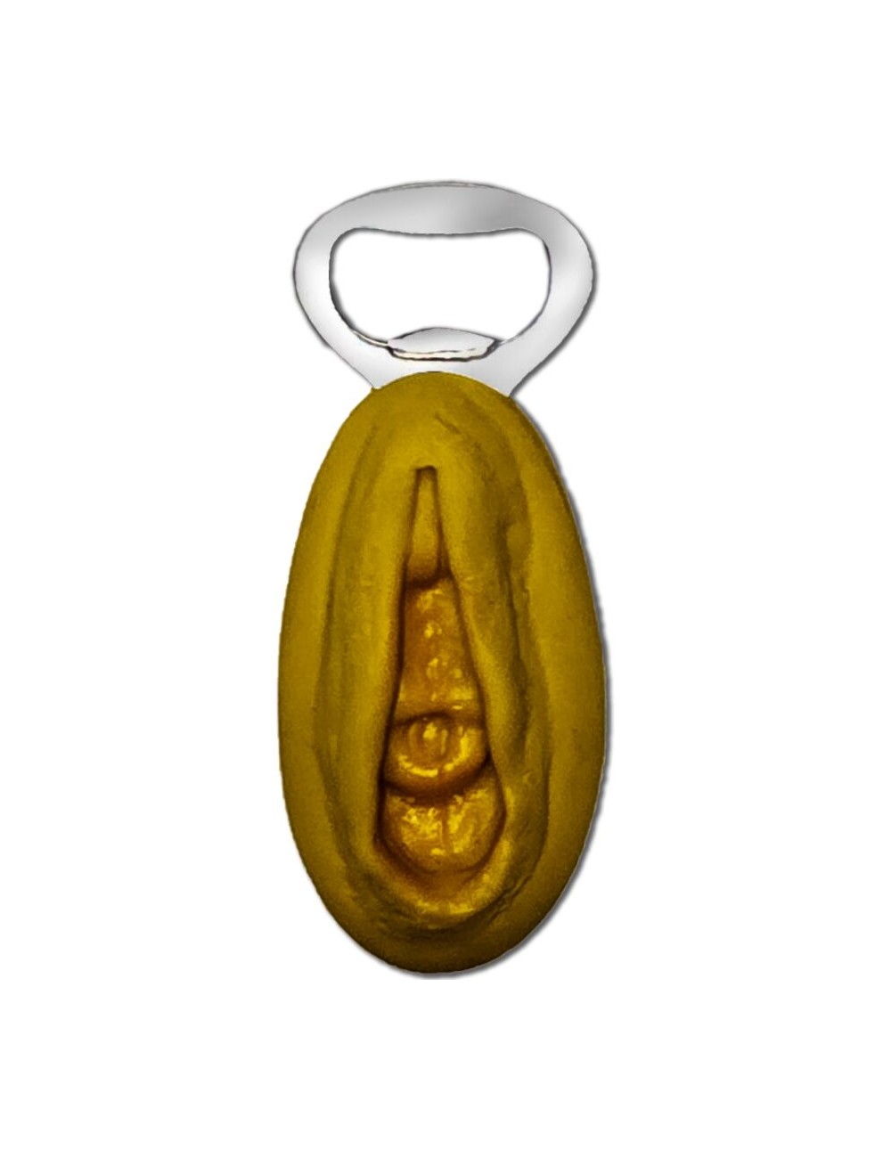 DIABLO PICANTE - ABRIDOR PLATEADO CON FORMA VAGINA DORADA
